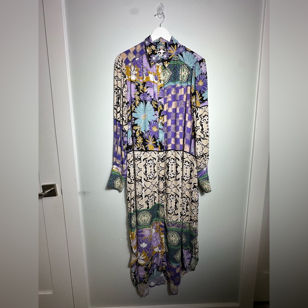 Free People Jackie  Boho Maxi Shirt Dress Size Medium - Picture 9 of 15